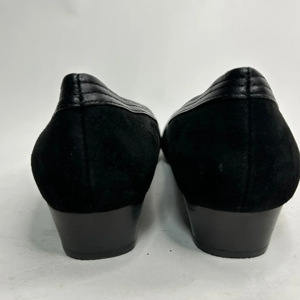 Mark Lemp Classics Walking Cradles Black Suede Leather Square‎ Toe Pumps 10M